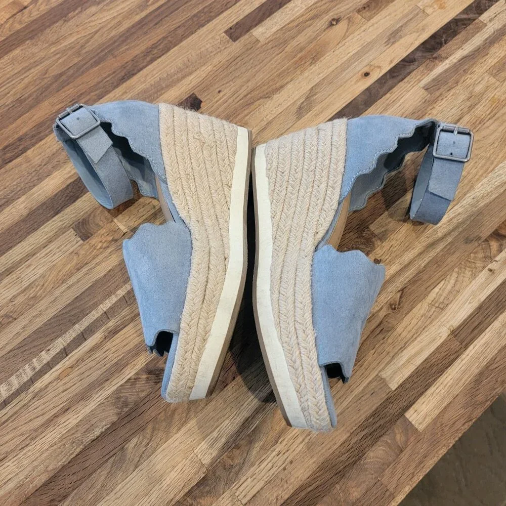 Francesca's Addilyn Espadrille Wedge Sandal Blue Faux Suede